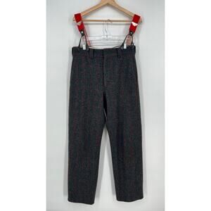 Vtg Woolrich Men Wool Blend Hunting Pants Suspenders 32x31 Gray Red Malone Plaid